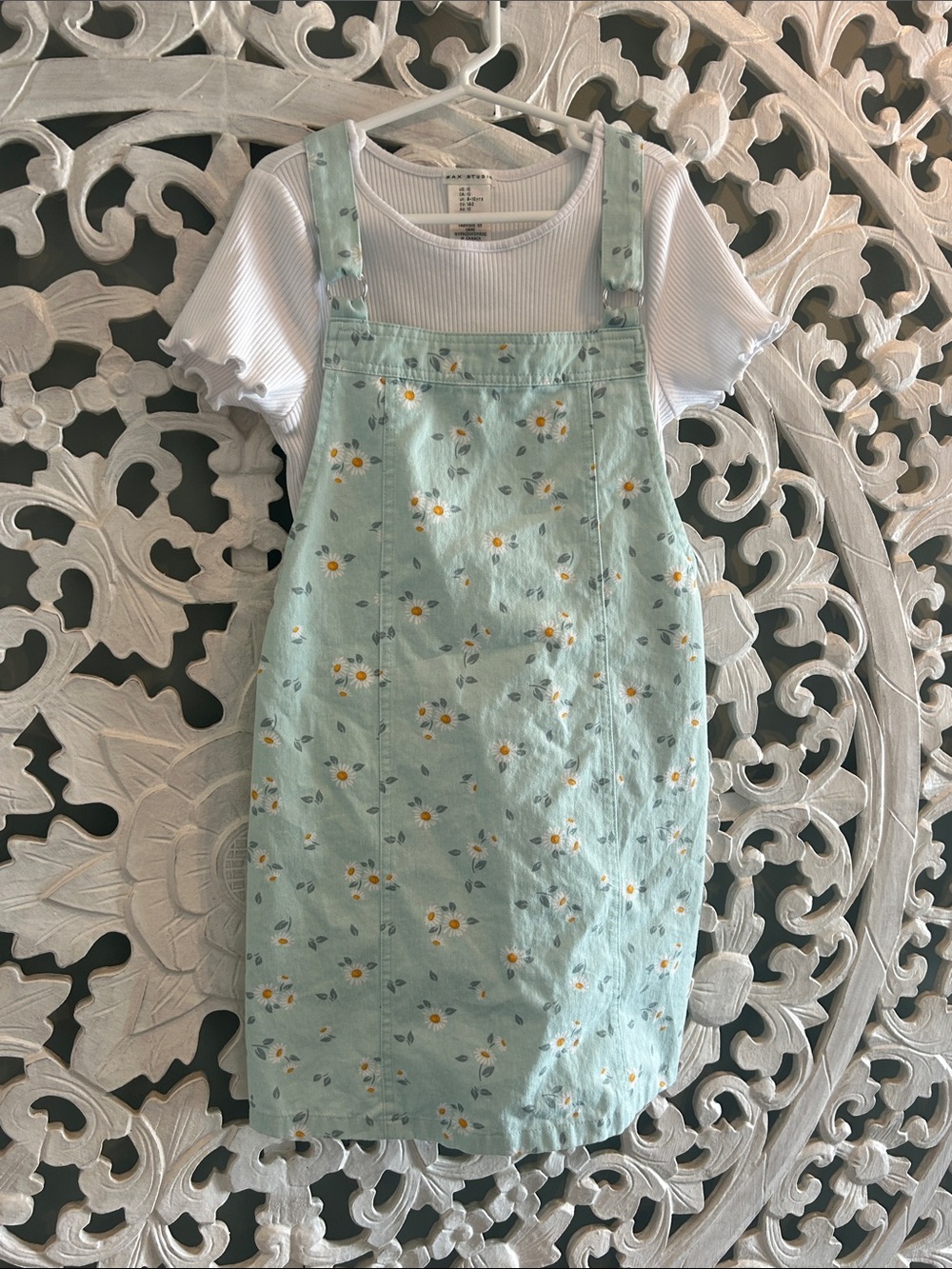 Max Studio Mint Green Daisy Floral Pinafore Dress